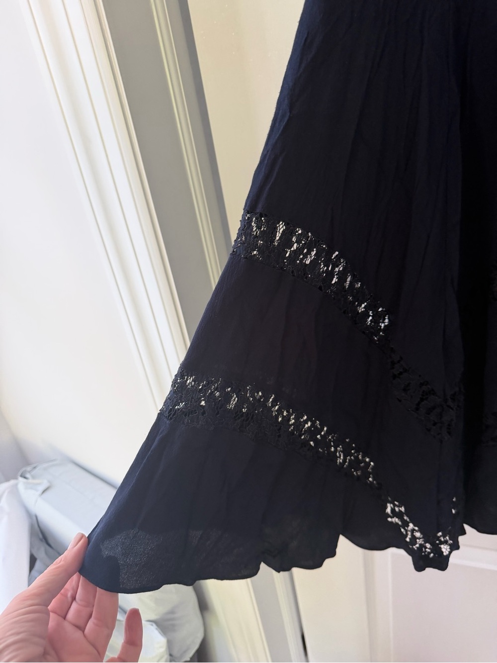 Rebecca Taylor Navy Lace Inset Flutter Sleeve Fit Flare Dress Size 12 Cocktail - Picture 4 of 7